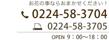 電話:0224-58-3704　ファックス:0224-58-3705　営業時間:9時から18時