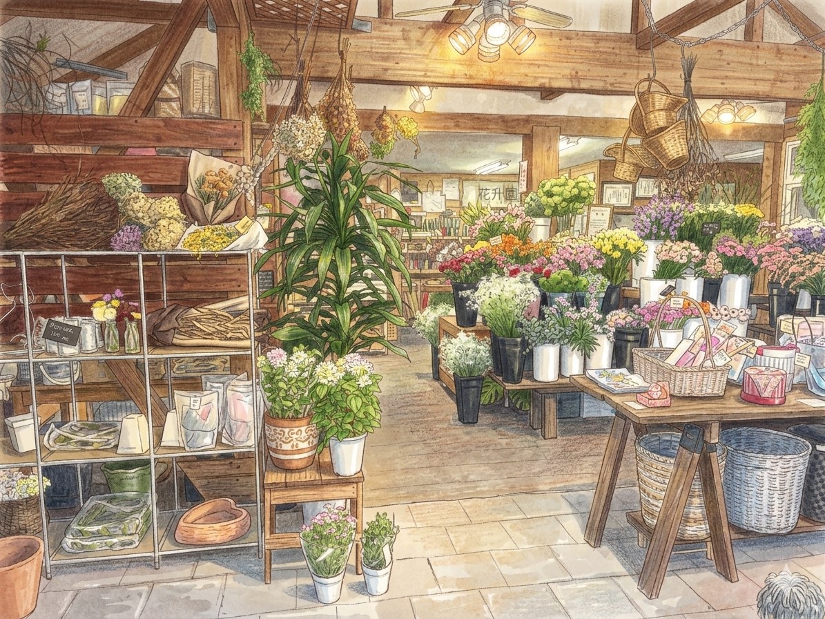 花升園の店内を描いたイラスト